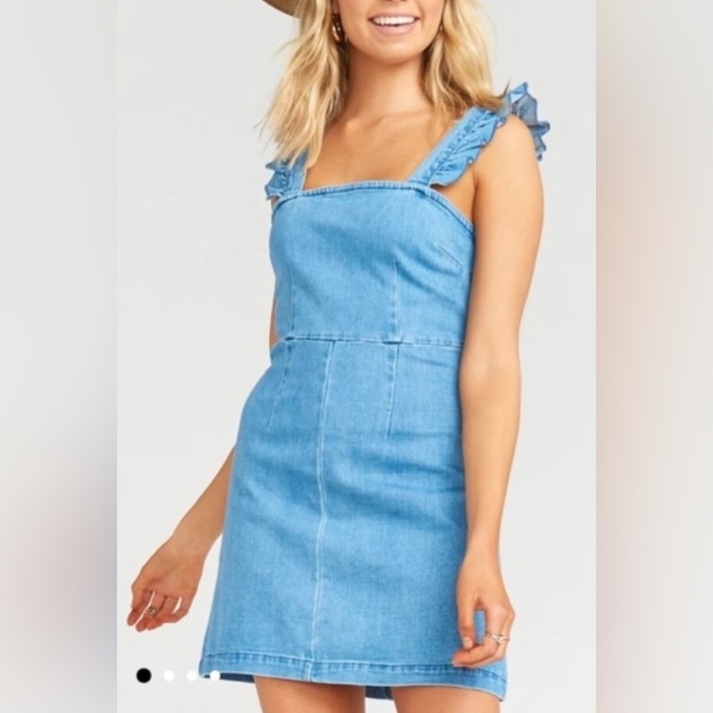 Show Me Your Mumu Ruthie denim ruffle dress, small